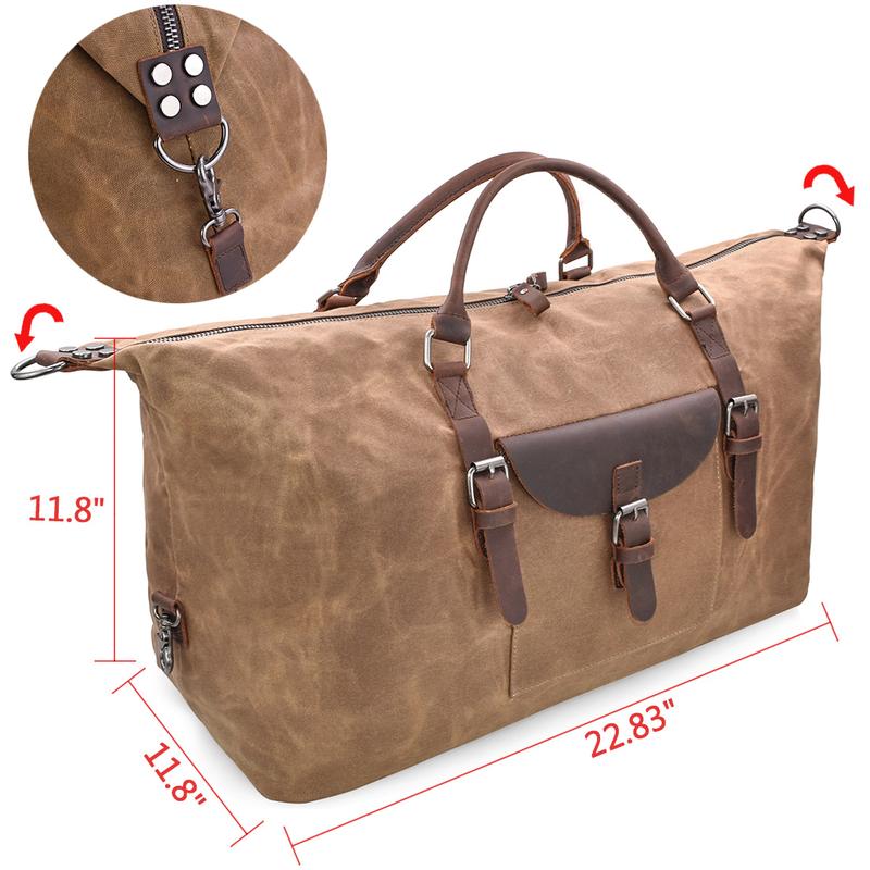 Oversized Travel Duffel Bag Waterproof Canvas Genuine Leather Weekend bag Weekender Overnight Carryon Hand Bag