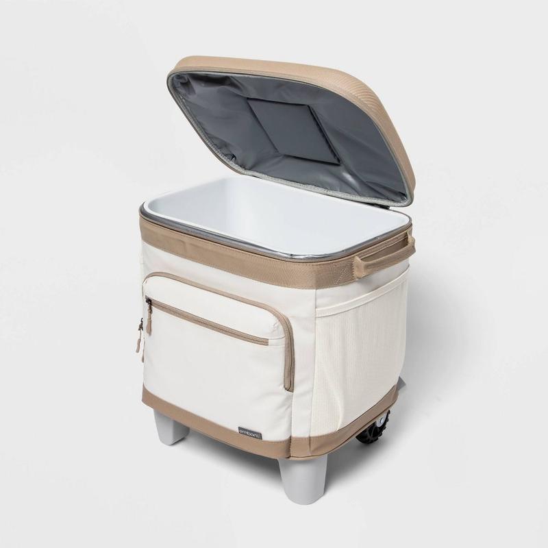 Embark Soft Sided Roller Cooler on Wheels 26QT Rolling Wheeled Cooler, Tan