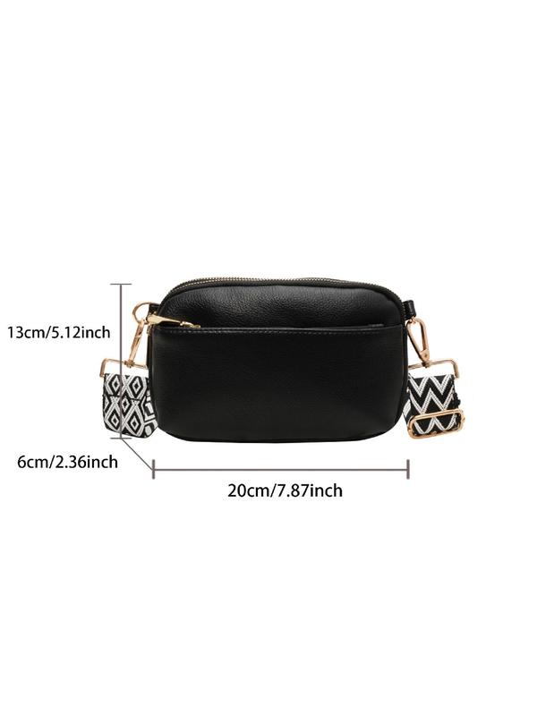 Women's Fashionable Geometric Pattern Bag Strap Design Zipper Crossbody Bag, Casual Versatile Shoulder Bag for Daily Commute, Trendy All-match Commuter Bag