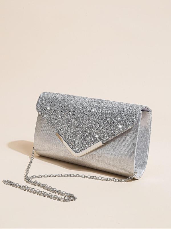 Women's Elegant Glitter Evening Bag, Exquisite Sequin Clutch Purse, Envelope Bag, Trendy Chain Strap Crossbody Bag for Wedding & Party