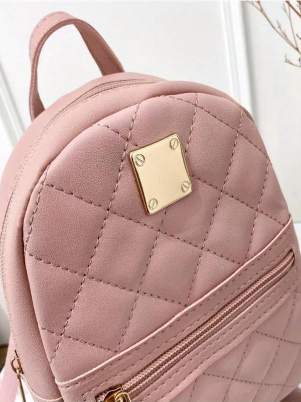 Cute Mini Quilted Pattern Backpack, Adjustable Strap Zipper Casual Backpack, Trendy Matching School Bag for Daily Wear