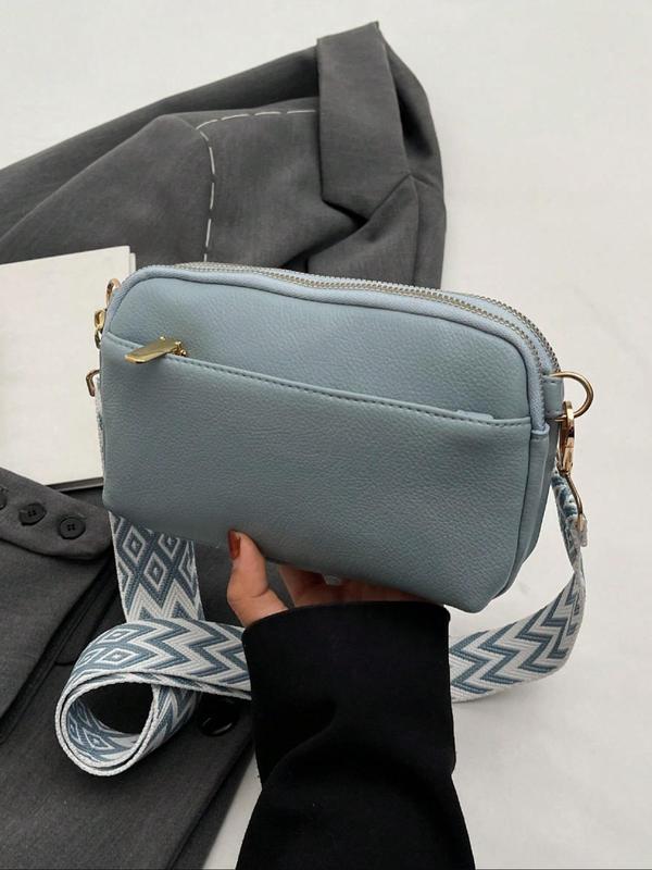 Women's Fashionable Geometric Pattern Bag Strap Design Zipper Crossbody Bag, Casual Versatile Shoulder Bag for Daily Commute, Trendy All-match Commuter Bag