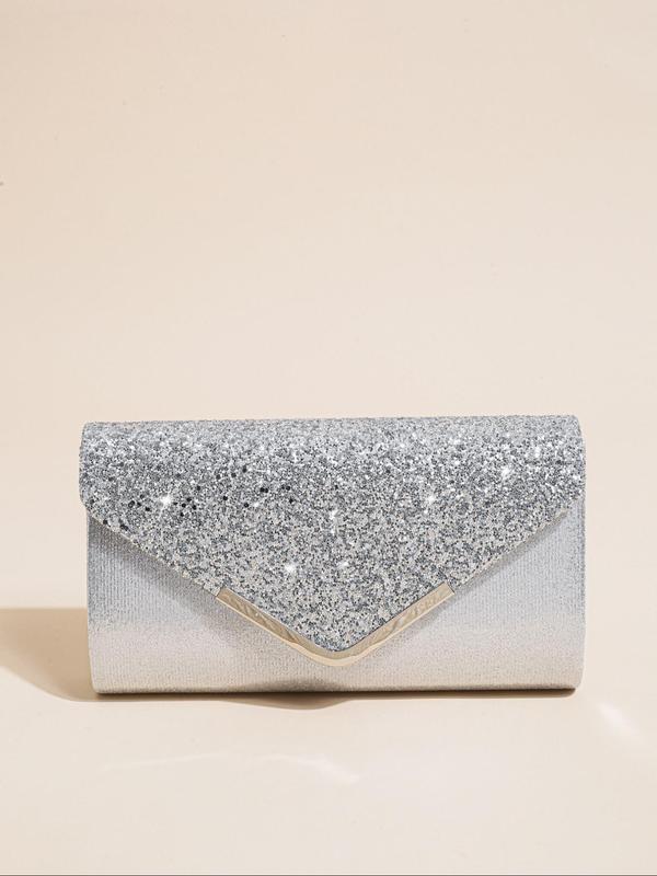 Women's Elegant Glitter Evening Bag, Exquisite Sequin Clutch Purse, Envelope Bag, Trendy Chain Strap Crossbody Bag for Wedding & Party