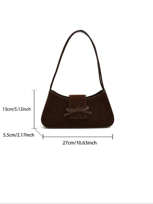 Women's Bow Decor Suede Shoulder Bag, Fashionable Solid Color Shoulder Clutch for Daily Used, Casual Trendy Versatile High-quality Daily Commuting Bag