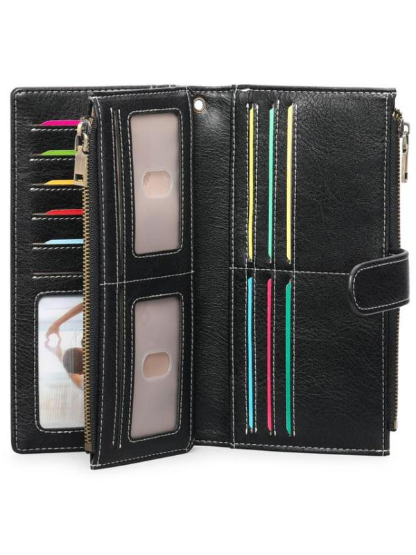 Women's PU Leather Zipper Long Wallet with Wristlet, RFID Blocking Anti-theft Wallet, Large Capacity Multi Card Slot Wallet with 5 ID Window, Exquisite Purse for Gift, with Gift Box