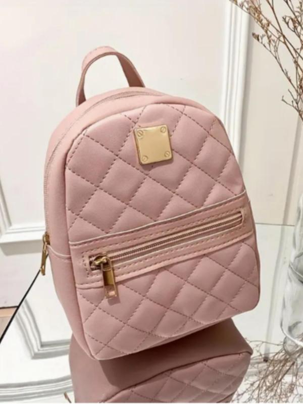 Cute Mini Quilted Pattern Backpack, Adjustable Strap Zipper Casual Backpack, Trendy Matching School Bag for Daily Wear