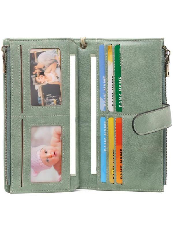 Women's PU Leather Zipper Long Wallet with Wristlet, RFID Blocking Anti-theft Wallet, Large Capacity Multi Card Slot Wallet with 5 ID Window, Exquisite Purse for Gift, with Gift Box