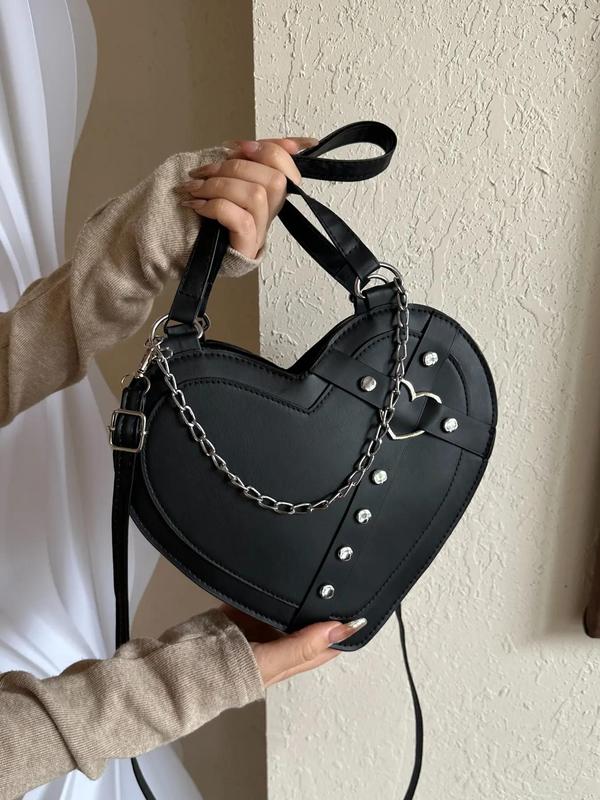 Women's Fashion Studded Decorated Heart Design Shoulder Bag, Casual PU Leather Crossbody Bag for Daily Used, Trendy Versatile High-quality Daily Commuting Bag