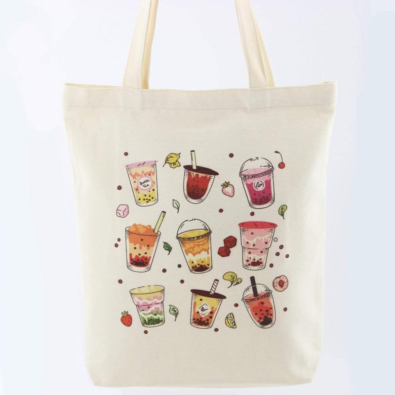 Boba Tote Bag with a Bubble Tea Keychain