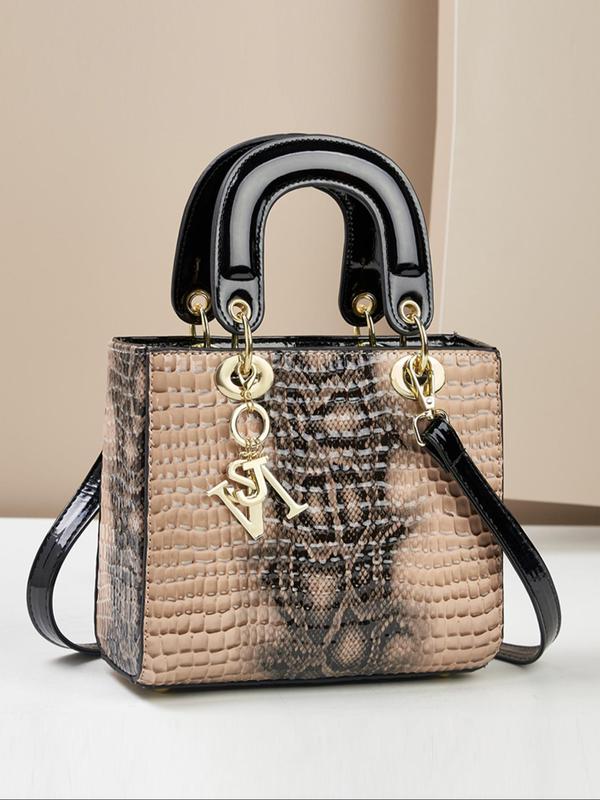 Women's Fashionable Snakeskin Print Handbag with Charm, Casual Versatile Zipper Shoulder Bag for Daily Used, Trendy High-quality Daily Commuting Bag