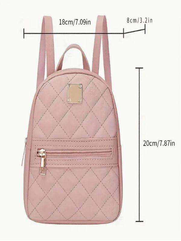 Cute Mini Quilted Pattern Backpack, Adjustable Strap Zipper Casual Backpack, Trendy Matching School Bag for Daily Wear