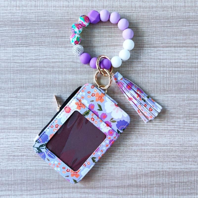 New Fashion Silicone Bracelet Folding Card Bag European and American Floral Leather Zipper Purse