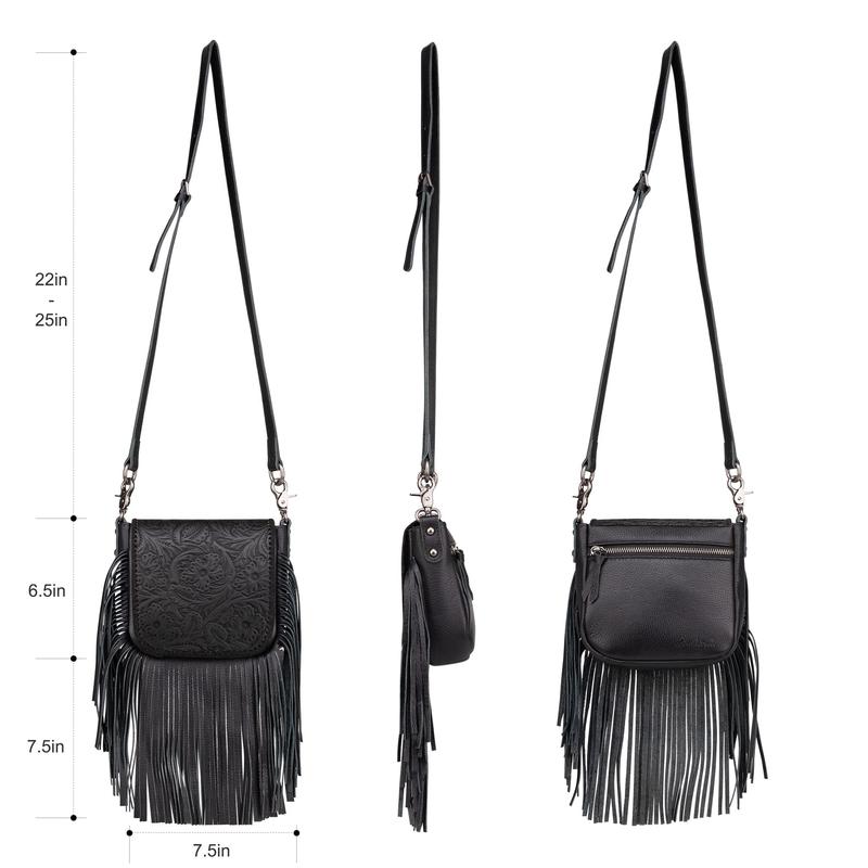 Montana West Fringe Purse Western Purses for Women Crossbody Bag Small Vegan Leather Cowhide Women's Crossbody Handbags MBB-RLC-L181-BR