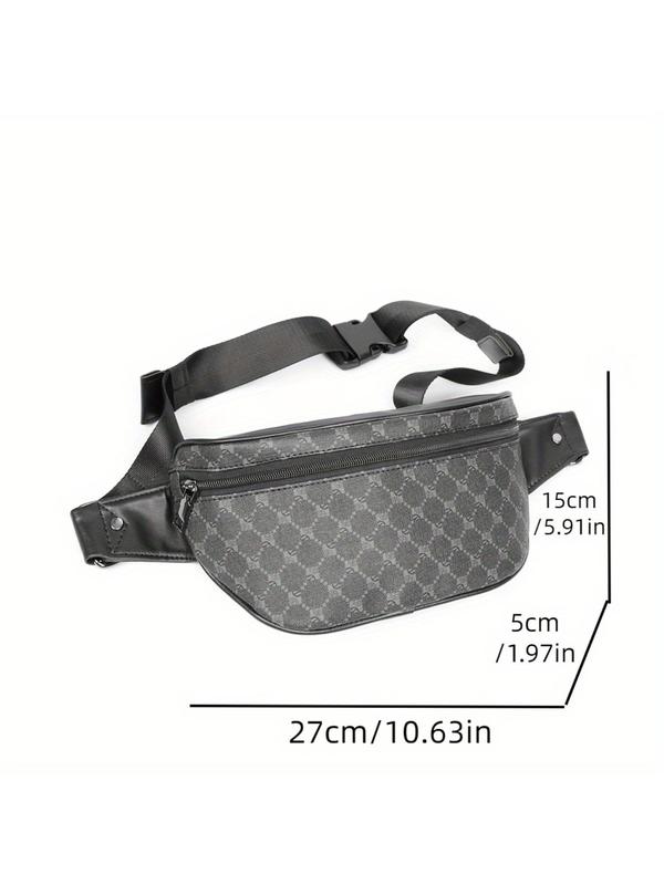 Men's Classic Casual Geometric Pattern Zipper Sling Bag, Large Capacity Outdoor Crossbody Bag, Casual Pu Leather Soft Pu Street Small Waist Bag for Daily Use