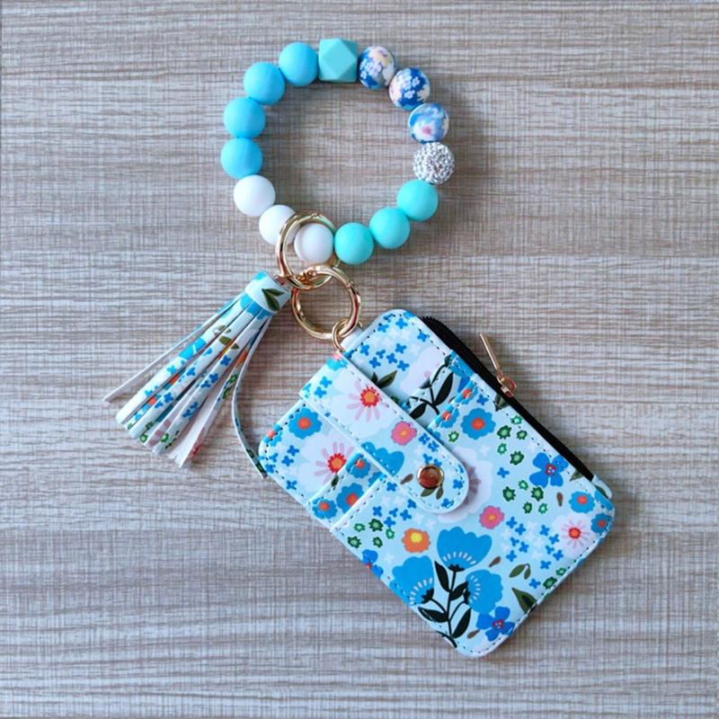 New Fashion Silicone Bracelet Folding Card Bag European and American Floral Leather Zipper Purse