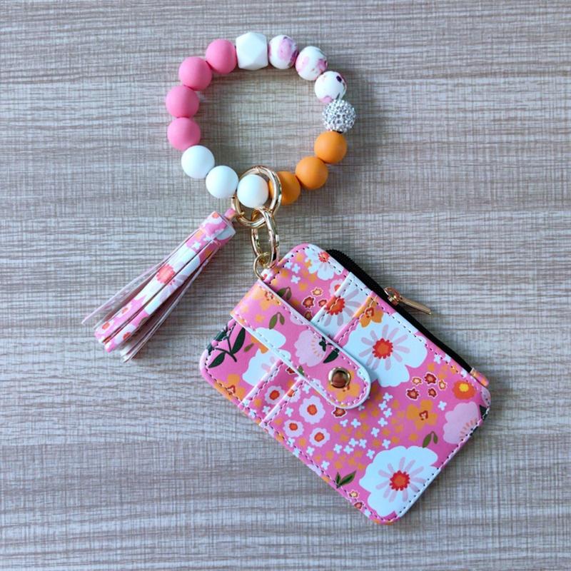 New Fashion Silicone Bracelet Folding Card Bag European and American Floral Leather Zipper Purse