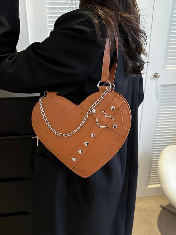 Women's Fashion Studded Decorated Heart Design Shoulder Bag, Casual PU Leather Crossbody Bag for Daily Used, Trendy Versatile High-quality Daily Commuting Bag