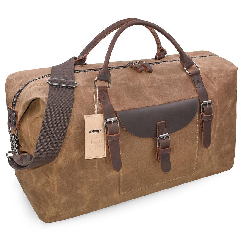 Oversized Travel Duffel Bag Waterproof Canvas Genuine Leather Weekend bag Weekender Overnight Carryon Hand Bag