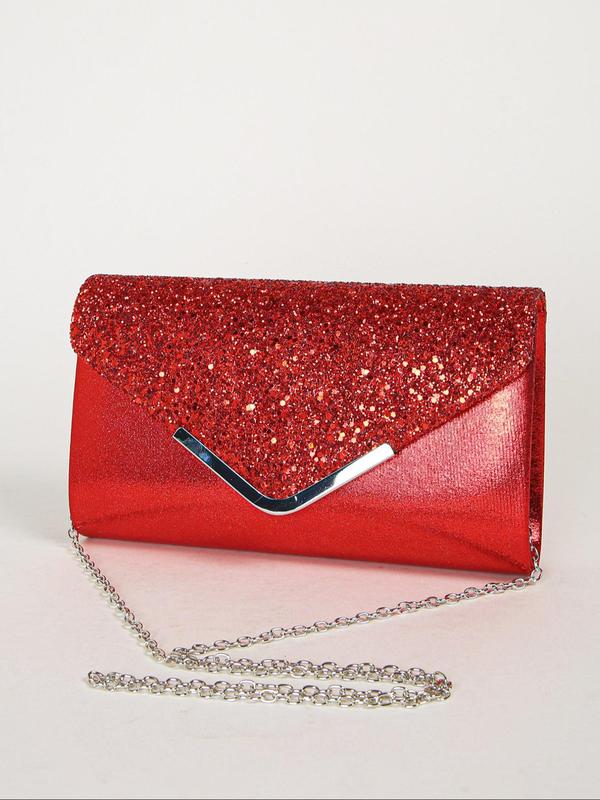 Women's Elegant Glitter Evening Bag, Exquisite Sequin Clutch Purse, Envelope Bag, Trendy Chain Strap Crossbody Bag for Wedding & Party