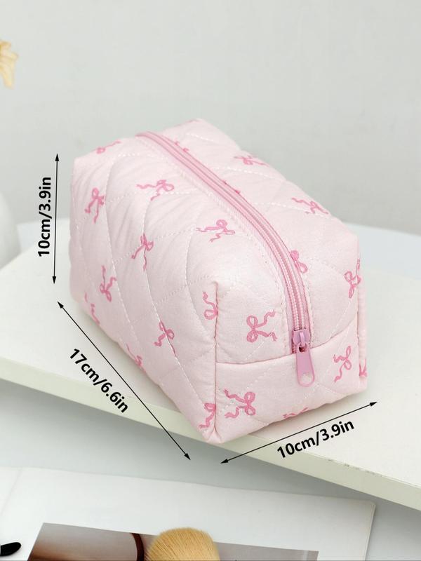 Cute Bowknot Pattern Makeup Bag, Large Capacity Cosmetic Storage Bag, Zipper Makeup Organizer Pouch, Versatile Storage Bag for Travel & Daily Use