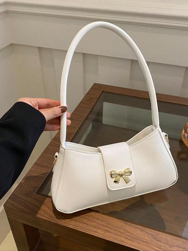 Women's Bow Decorated Shoulder Bag, Fashionable Solid Underarm Bag for Daily Used, Casual Trendy Versatile High-quality Daily Commuting Bag