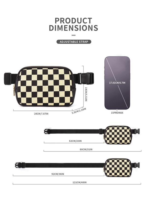 Checkerboard Pattern Fanny Pack, Fashionable PU Leather Zipper Belt Bag for Women, Casual Trendy Versatile High-quality Daily Commuting Bag