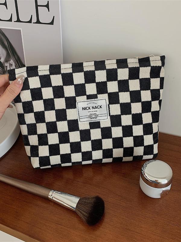 Plaid Pattern Makeup Bag, Fashionable Makeup Bag, Zipper Makeup Organizer Pouch, Versatile Cosmetic Storage Bag, Great for Skincare, Lotion, Cream, Lip Balm