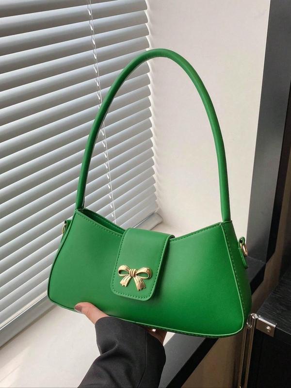 Women's Bow Decorated Shoulder Bag, Fashionable Solid Underarm Bag for Daily Used, Casual Trendy Versatile High-quality Daily Commuting Bag