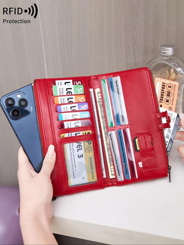 Women's Solid Color Long Wallet, with RFID Blocking, Fashionable Zipper Wallet for Daily Used, Casual Trendy Versatile High-quality Daily Wallet, Girl Fashionable Shopping Wallet