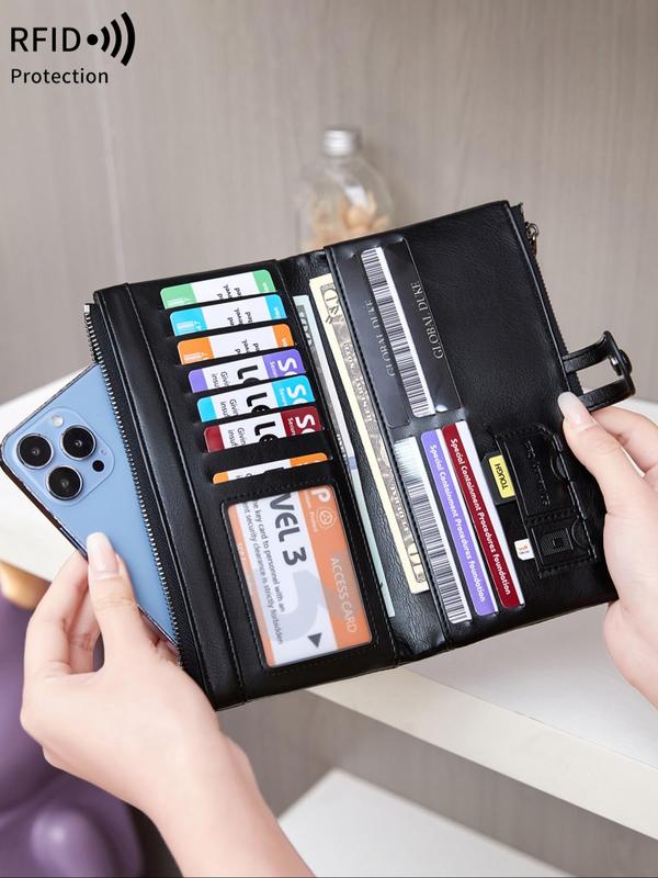 Women's Solid Color Long Wallet, with RFID Blocking, Fashionable Zipper Wallet for Daily Used, Casual Trendy Versatile High-quality Daily Wallet, Girl Fashionable Shopping Wallet