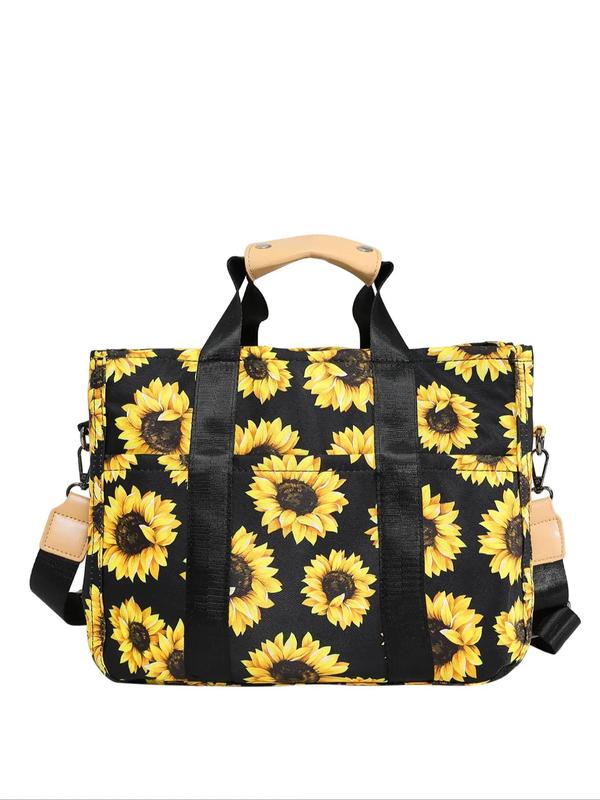 Sunflower Pattern Tote Bag, College Toe Bag, Large Capacity Shoulder Bag for Women & Girls, Casual Trendy Versatile High-quality Daily Commuting Bag, Girl Shopping Bag