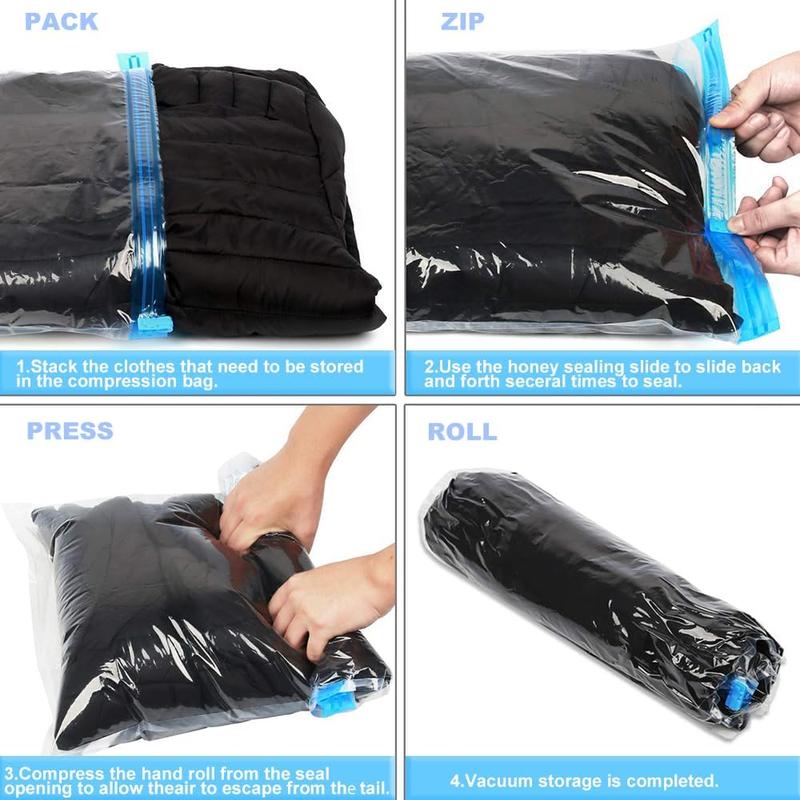 Compression Bags for Travel - Travel Essentials - 12 Pack Space Saver Bags - No Vacuum or Pump Needed - Vacuum Storage Bags for Travel Accessorie - Travel and Home Packing Organizers (transparent)