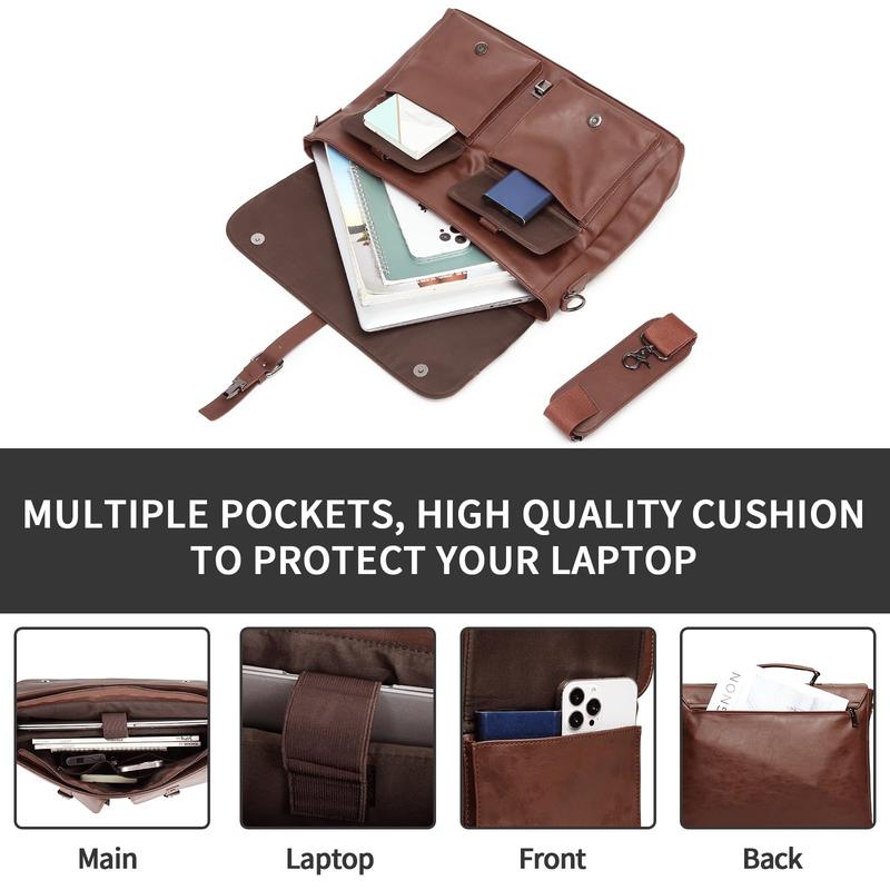 SEYFOCNIA Leather Messenger Bag for Men,Vintage Mens Laptop Bag Water Resistant Business Travel Briefcase Satchel Work Computer Bag