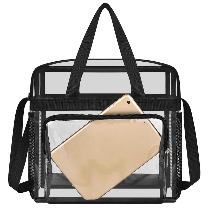 Clear Tote Bag with Removable Strap, 1 Count Transparent Lunch Bag with Handle, Portable Storage Bag for Stadium Work Sports Festival