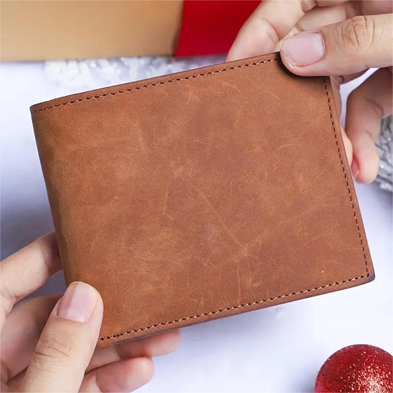 Top-grain Cow Card Wallet Coin Holder Purse Birthday Gifts For Men, Engraved Bifold Wallets For Men, Grandson Gifts From Grandma, Teen Boys Gift Ideas