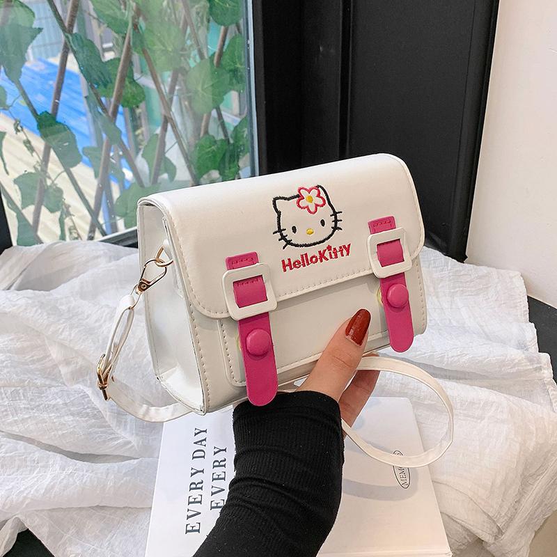 MINISO Hello Kitty Shoulder Bag Girl Cartoon Cute Mini Crossbody Bag Color blocking Design Fashionable Small Square Bag