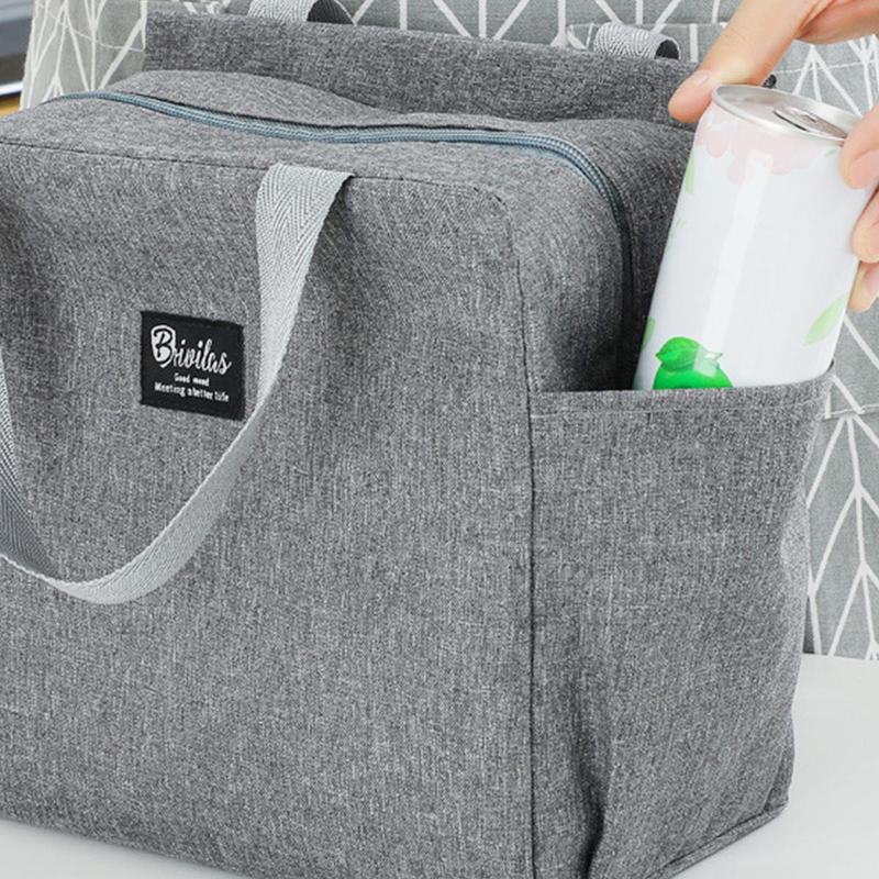 Double Side Pocket Insulated Lunch Bag, Zipper And Side Pocket Lunch Bag For Kids, Outdoor Camping Lunch Bag, Food Storage Bag