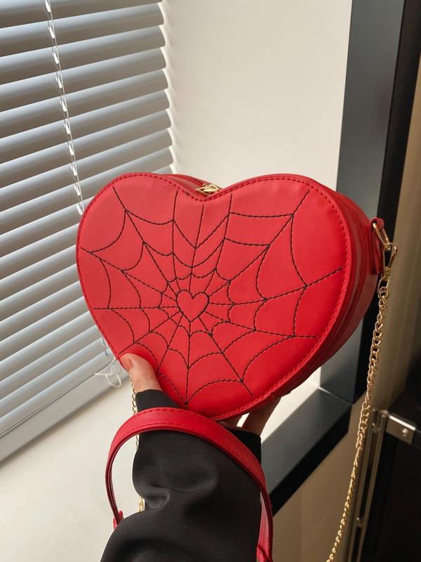 Fashion Spider Web Pattern Heart Shaped Crossbody Bag, Casual Zipper Shoulder Bag for Women & Girls, Casual  Versatile Commuting Bag, Girl Shopping Bag