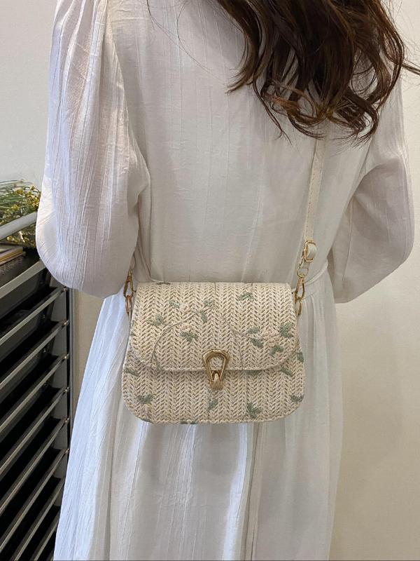 Women's Fashionable Floral Embroidering Design Crossbody Bag, Casual Shoulder Bag for Daily Used, Trendy Versatile High-quality Daily Commuting Bag