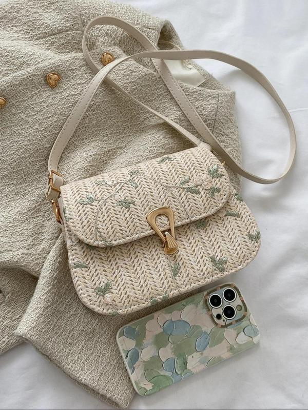 Women's Fashionable Floral Embroidering Design Crossbody Bag, Casual Shoulder Bag for Daily Used, Trendy Versatile High-quality Daily Commuting Bag