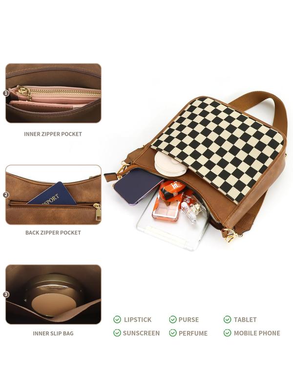 Fashionable Checkerboard Pattern Crossbody Bag, Casual Versatile Shoulder Bag for Women, Trendy All-match Commuter Bag for Daily Used