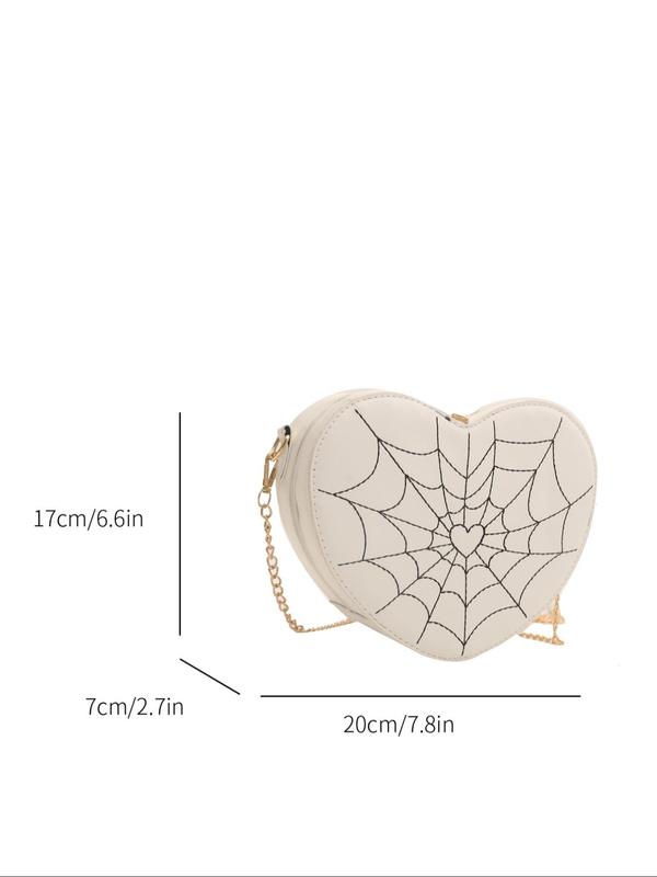 Fashion Spider Web Pattern Heart Shaped Crossbody Bag, Casual Zipper Shoulder Bag for Women & Girls, Casual  Versatile Commuting Bag, Girl Shopping Bag