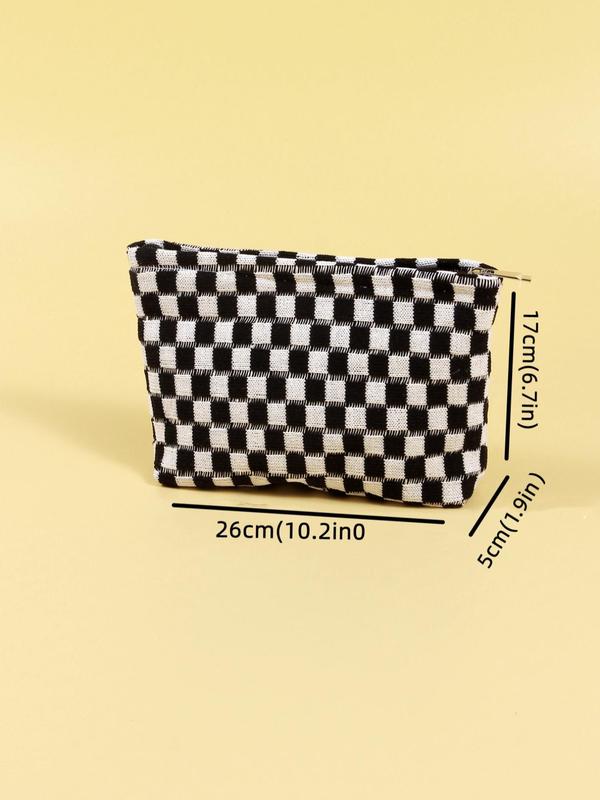 Casual Matching Checked Pattern Makeup Bag, 2024 New Stylish Large Capacity Cosmetic Storage Bag, Portable Travel Wash Bag