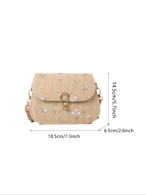 Women's Fashionable Floral Embroidering Design Crossbody Bag, Casual Shoulder Bag for Daily Used, Trendy Versatile High-quality Daily Commuting Bag