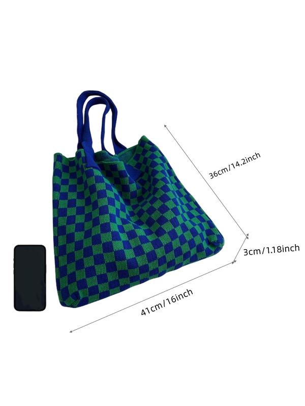 Simple Style Checkerboard Tote Bags for Women, Casual Trendy Large Capacity Shoulder Bag for Work & School, Fashionable Shopping Bag for Summer 2024 Daily Use, Fall Outfits, Fall Freshness Fall