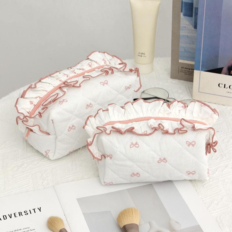 Bow Pattern Makeup Bag Set, 2 Counts Large Capacity Portable Cosmetic Storage Bag, Zipper Makeup Organizer Pouch, Versatile Storage Bag for Travel, Office, Home