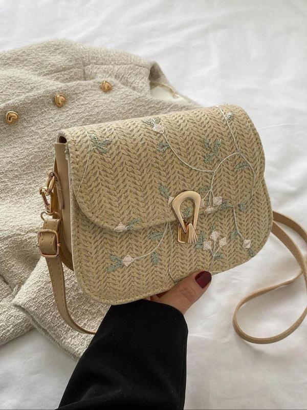 Women's Fashionable Floral Embroidering Design Crossbody Bag, Casual Shoulder Bag for Daily Used, Trendy Versatile High-quality Daily Commuting Bag