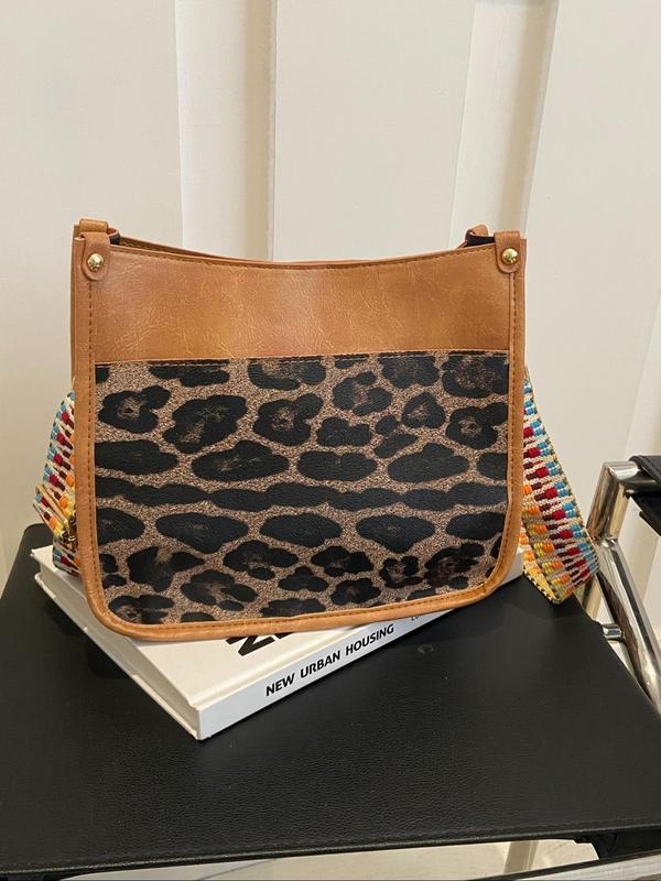 Women's Fashion Leopard & Floral & Cow Pattern Shoulder Bag, Casual PU Leather Crossbody Bag for Daily Life, Trendy Versatile Vintage Commuting Bag