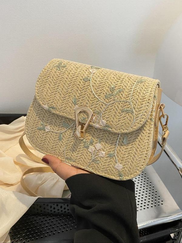 Women's Fashionable Floral Embroidering Design Crossbody Bag, Casual Shoulder Bag for Daily Used, Trendy Versatile High-quality Daily Commuting Bag