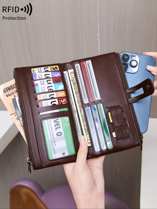 Women's Solid Color Long Wallet, with RFID Blocking, Fashionable Zipper Wallet for Daily Used, Casual Trendy Versatile High-quality Daily Wallet, Girl Fashionable Shopping Wallet